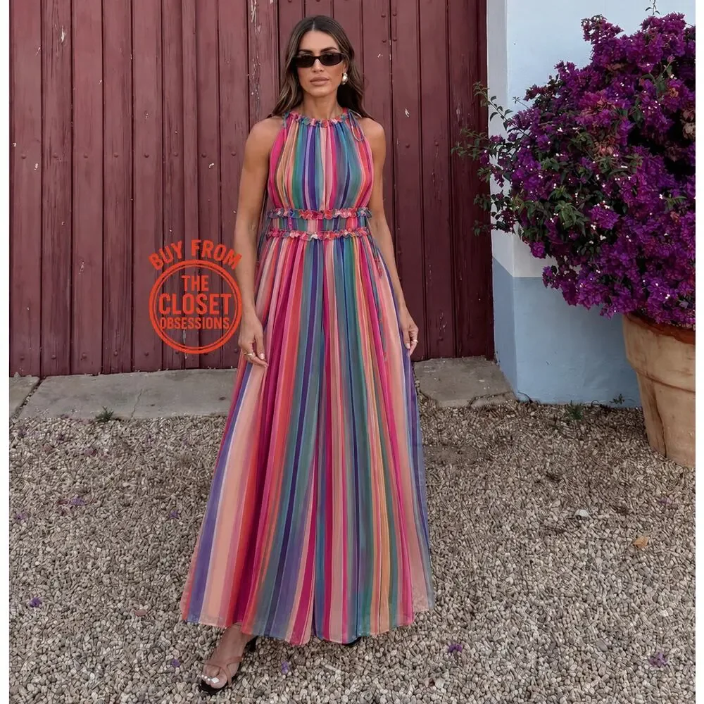 MANGO Stripe Halter Maxi Dress Resort Vacation Cruise Dress NWT Size 4 6